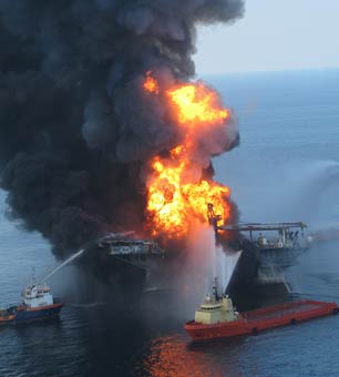 Fire on BP's Deepwater Horizon oil rig, April 22, 2010.